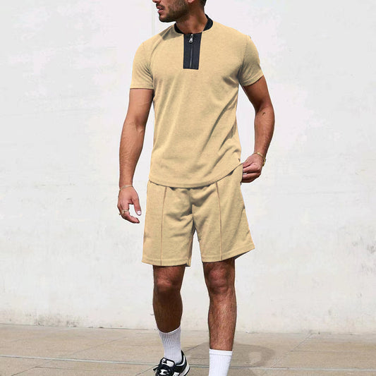 T-shirt de sport pour hommes à manches courtes avec zip et shorts de jogging Chic und Stil