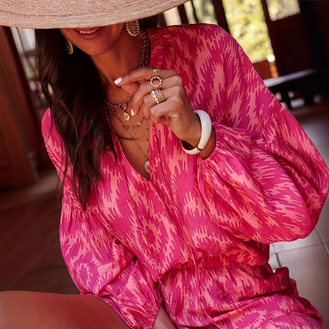 Dames décontracté Romper avec des manches volumineuses et un cordon de taille élastique Chic und Stil