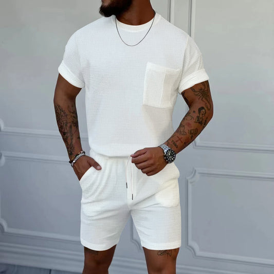 Hommes ensemble confortable à manches courtes avec taille élastique et poches pratiques Chic und Stil