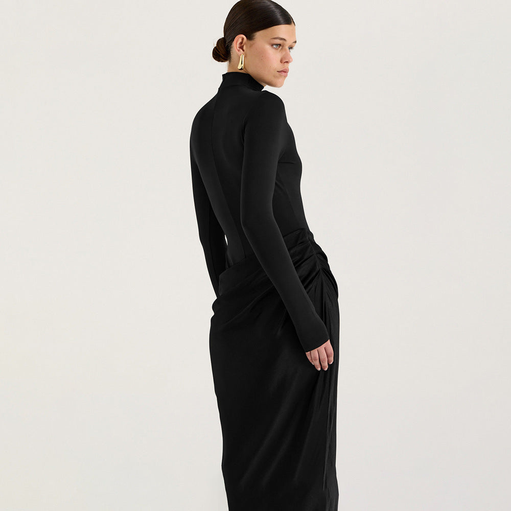 Robe maxi élégante à manches longues pour femmes avec une coupe ajustée et un détail de drapage raffiné Chic und Stil