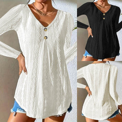 Chemisier à manches longues pour femmes avec design texturé et détails de boutons Chic und Stil