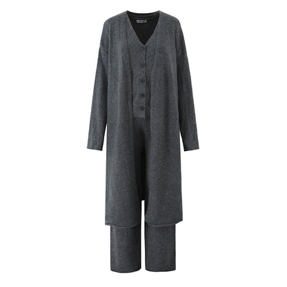 Dames ensemble en tricot élégant avec cardigan long, patte de boutonnage et pantalons larges Chic und Stil