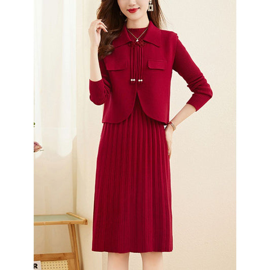 Robe en tricot pour dames avec design de blazer combiné et fine structure côtelée Chic und Stil