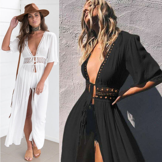 Femme Bohemian Détail en Crochet Plage Couvrir-Vêtement Robe Chic und Stil