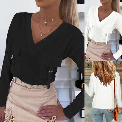 Dames Haut stylée avec décolleté en V et poches pratiques Chic und Stil