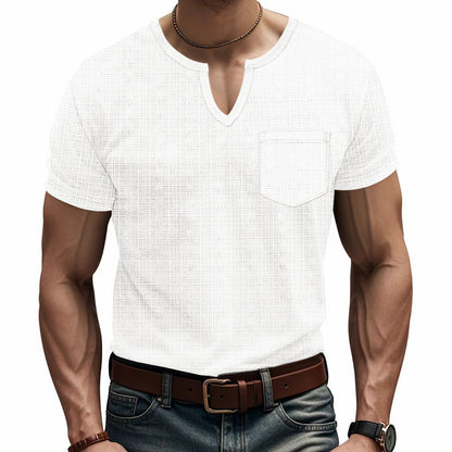 Chemise courte à manches courtes tendance pour hommes avec structure et col Henley Chic und Stil