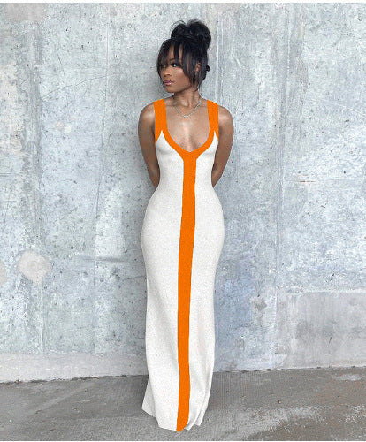 Robe maxi élégante pour femmes avec décolleté en V profond et rayure contrastante Chic und Stil