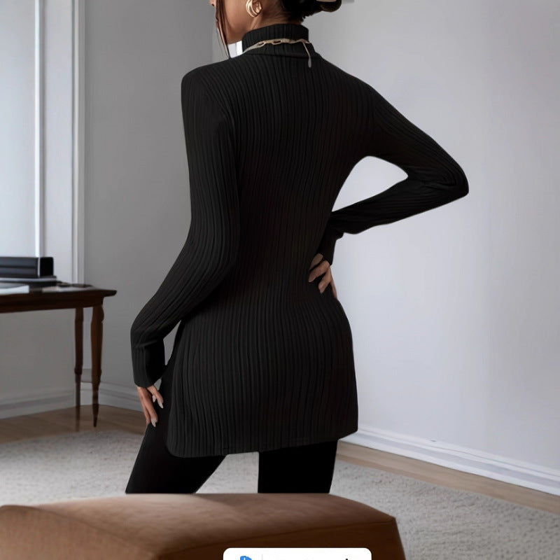 Dames pull à col roulé tendance avec une structure côtelée recherchée Chic und Stil