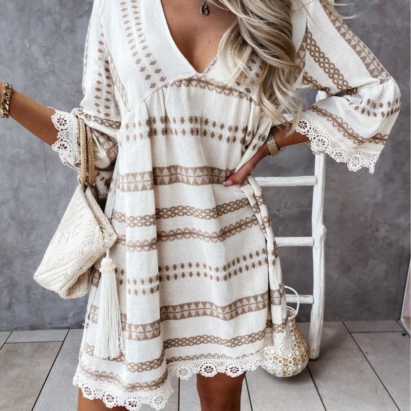 Robe mini à manches évasées style bohémien pour femmes Chic und Stil