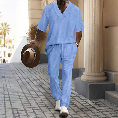 Costume de loisirs pour hommes avec décolleté en V luxueux et motif attrayant Chic und Stil