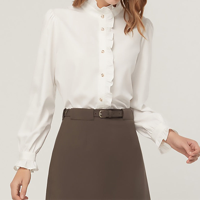 Blouse à boutons à col haut froncé pour femmes Chic und Stil