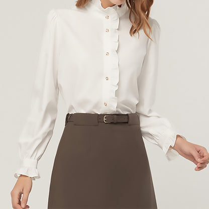 Blouse à boutons à col haut froncé pour femmes Chic und Stil