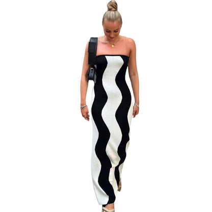 Robe maxi à manches longues pour femmes avec design ondulé et fente latérale Chic und Stil