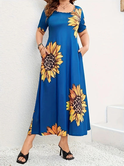 Robe maxi d'été pour femmes avec motif floral de tournesols et poches pratiques Chic und Stil