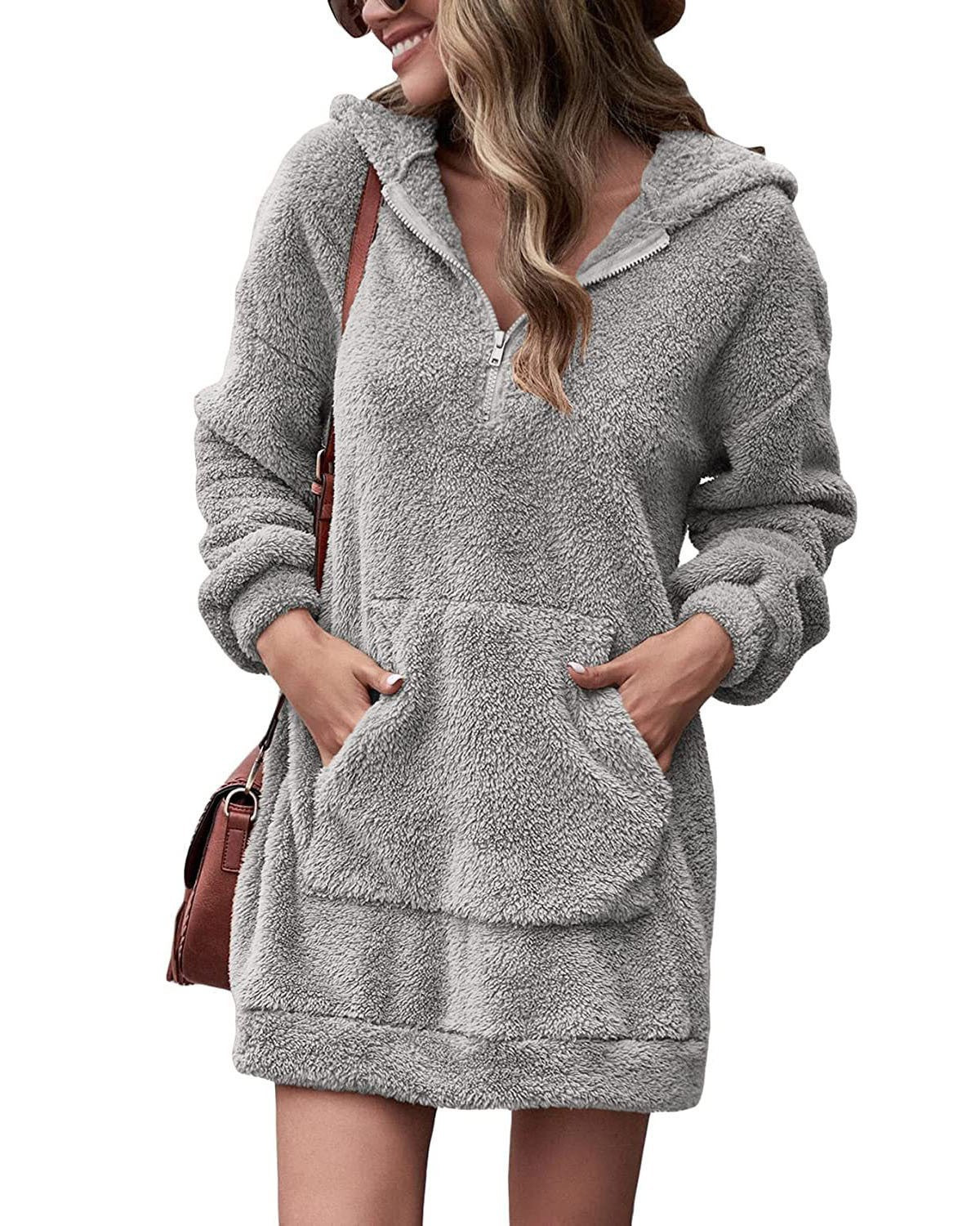 Robe hoodie douillette pour femmes avec poches pratiques et fermeture éclair mi-haute Chic und Stil