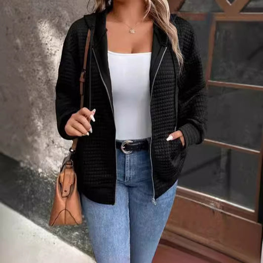 Veste à capuche pour femmes avec motif gaufré texturé et fermeture éclair pratique Chic und Stil