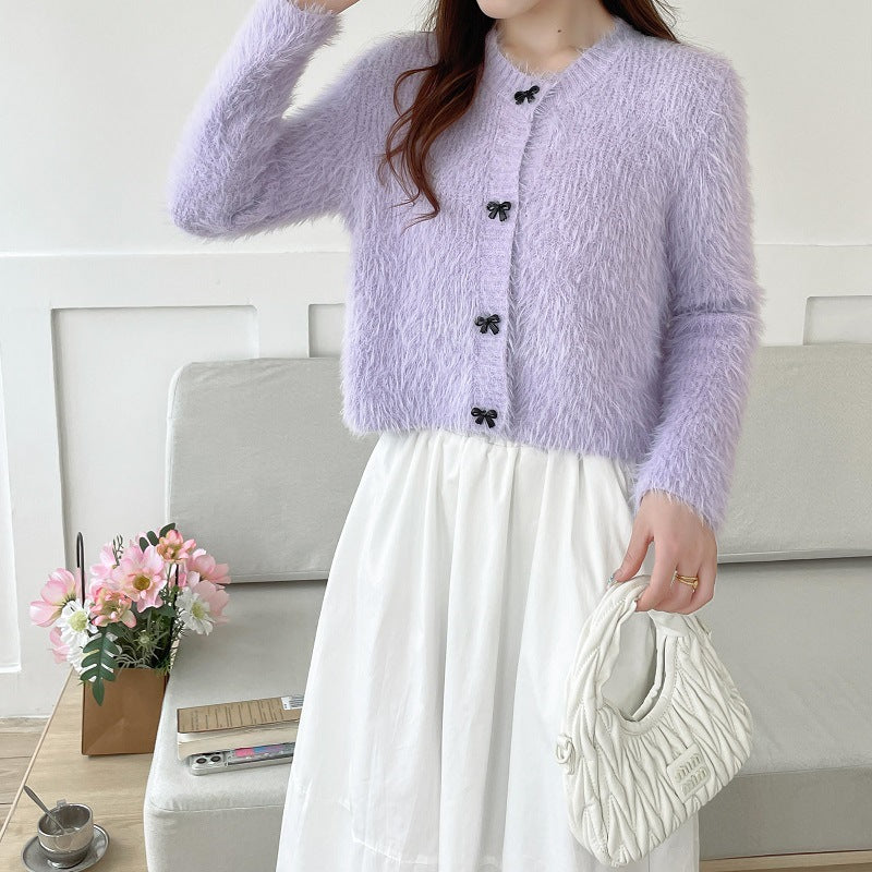 Dames pull-over en laine moelleux avec des boutons décoratifs en nœud Chic und Stil
