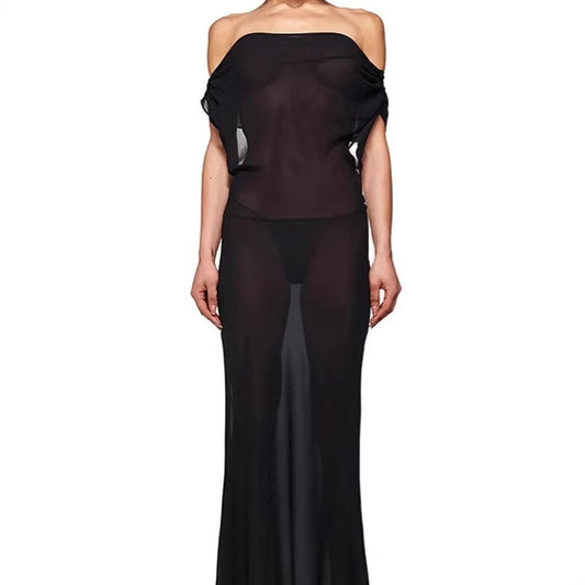 Dames Élégante Robe Maxi avec Décolleté Asymétrique et Détail de Noeud Raffiné Chic und Stil