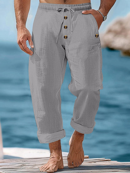 Casual linen pants for men with adjustable waistband and functional pockets Chic and Style