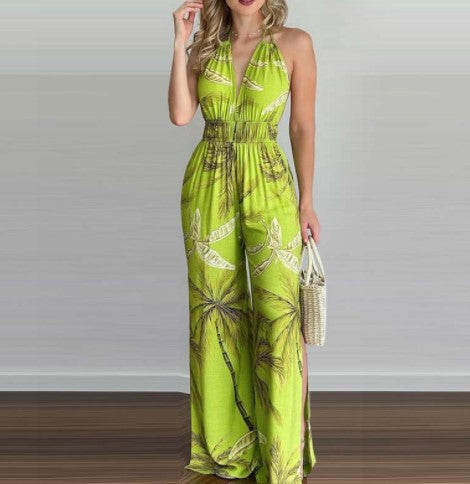 Combinaison halter femme avec jambes larges et fentes latérales Chic und Stil