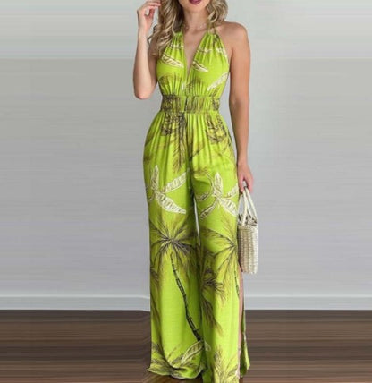 Combinaison halter femme avec jambes larges et fentes latérales Chic und Stil