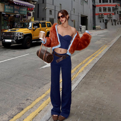 Dames Ensemble à deux pièces à la mode avec rayures Chic und Stil