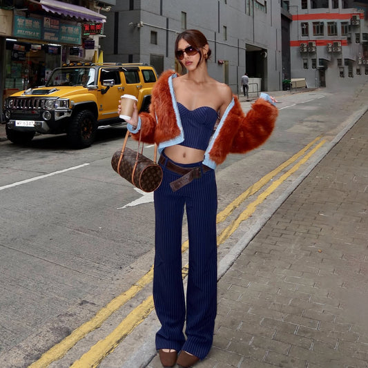 Dames Ensemble à deux pièces à la mode avec rayures Chic und Stil