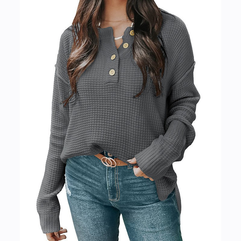 Pull oversized décontracté pour femmes avec patte de boutons et matière texturée Chic und Stil