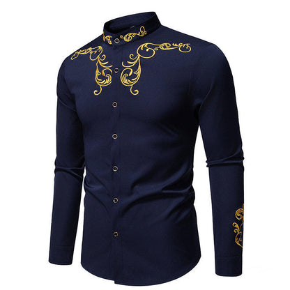 Chemise manches longues pour hommes avec broderie élégante et col moderne Chic und Stil