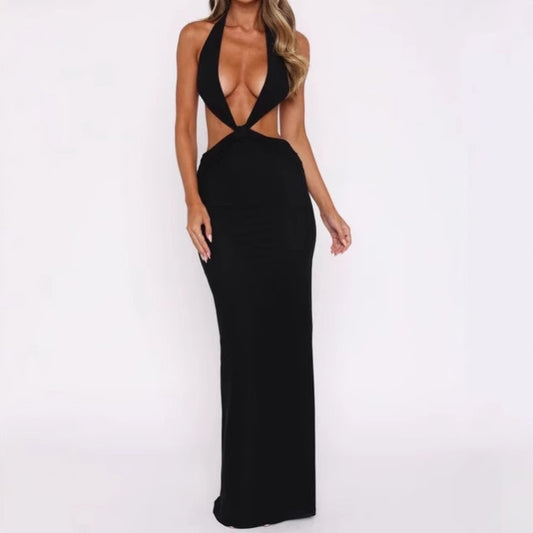 Robe maxi de luxe pour dames avec décolleté en V profond et détails découpés audacieux Chic und Stil