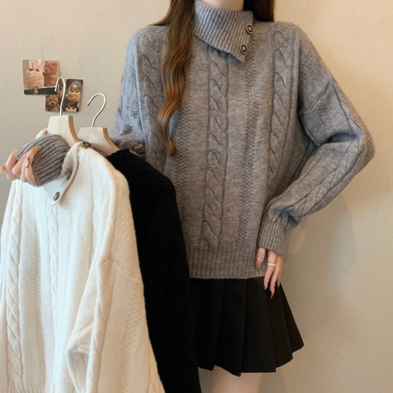 Pull en maille pour femmes avec col montant et motif en relief Chic und Stil