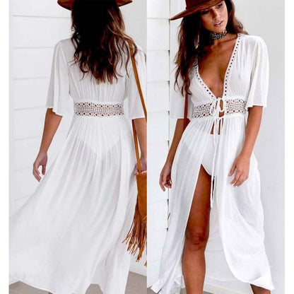 Femme Bohemian Détail en Crochet Plage Couvrir-Vêtement Robe Chic und Stil