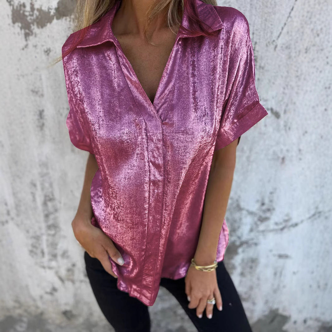 Blouse en satin pour femmes avec col à la mode et coupe élégante Chic und Stil