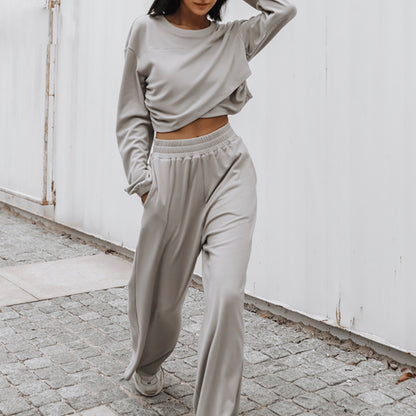 Dames casual crop-top avec pantalons lounge amples Chic und Stil