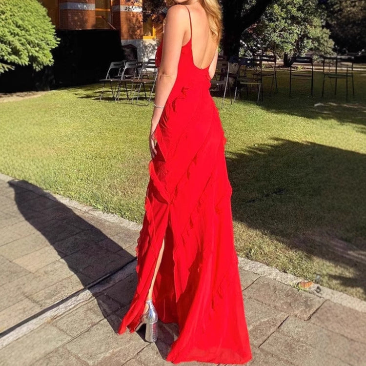 Dames Élégante Robe Maxi avec des Détails de Volants Raffinés Chic und Stil
