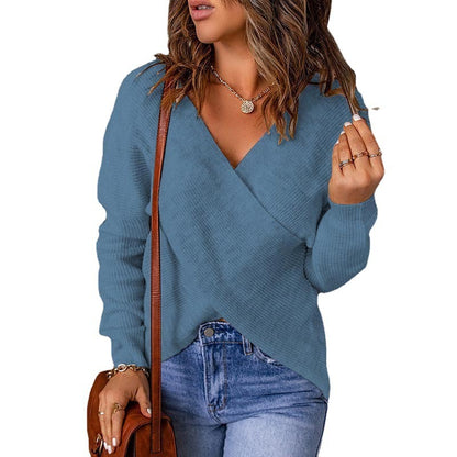 Pull-over décontracté pour femmes avec décolleté en V profond et tissu texturé Chic und Stil