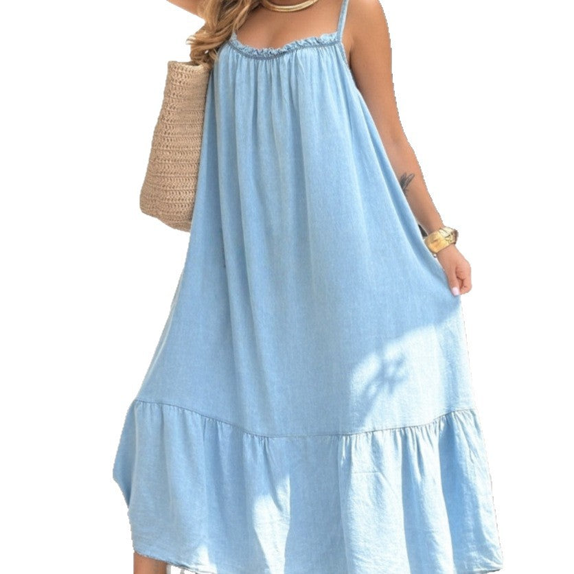 Robe maxi femme en denim léger avec détail volant Chic und Stil