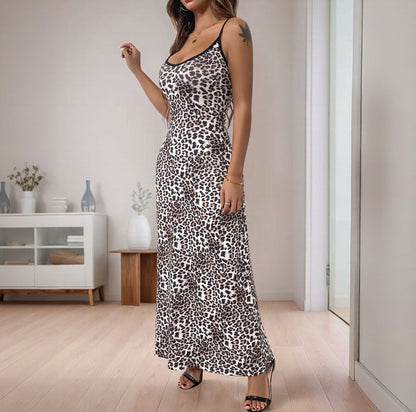 Robe maxi à imprimé léopard pour femmes avec bretelles réglables Chic und Stil