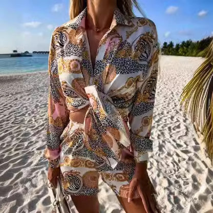 Femmes Ensemble de Top Court Imprimé Luxueux et Shorts Chic und Stil