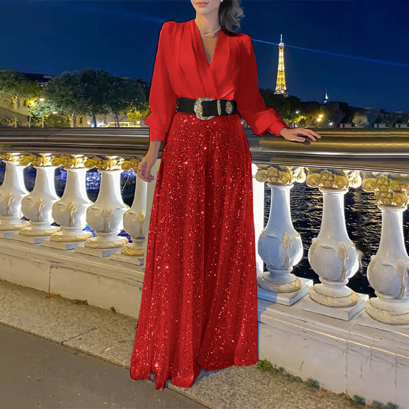 Robe de soirée glamour pour femmes avec haut scintillant et jupe évasée Chic und Stil
