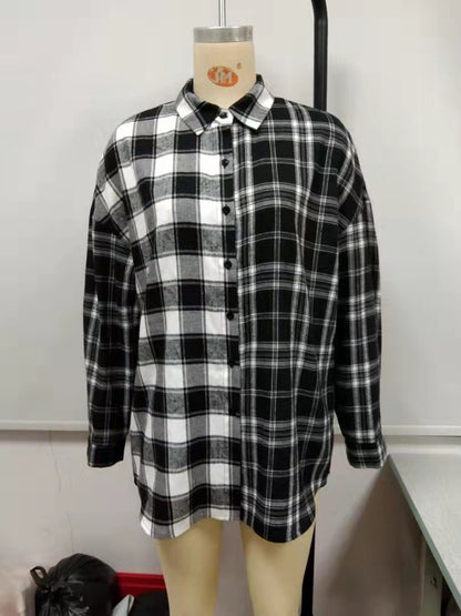 Chemise-chemise en flanelle décontractée pour femmes avec motif à carreaux Chic und Stil