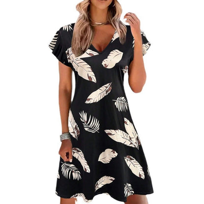 Dames V-Décolleté Imprimé Tropical Robe A-Ligne Chic und Stil