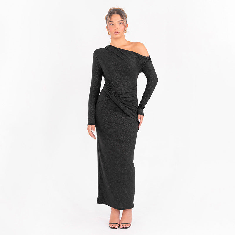 Robe maxi élégante pour femmes avec haut asymétrique et drapé Chic und Stil
