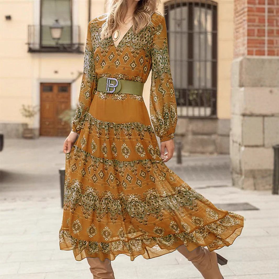 Robe maxi femme à manches volumineuses et design floral élégant Chic und Stil
