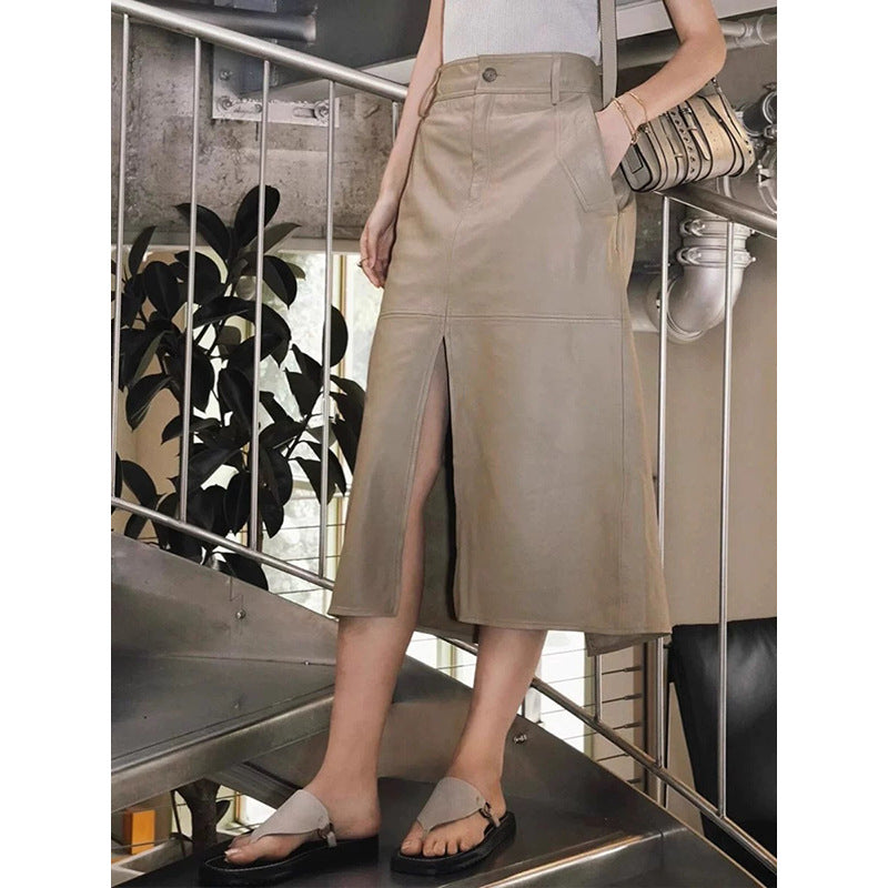 Jupe maxi en cuir à fente haute pour femmes Chic und Stil