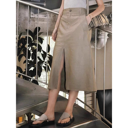Jupe maxi en cuir à fente haute pour femmes Chic und Stil