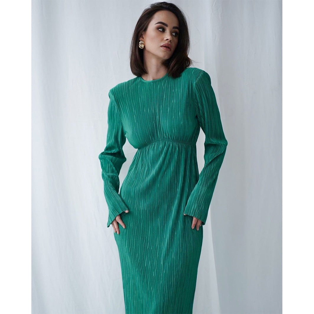 Femme Robe maxi élégante avec des plis structurés et des manches longues Chic und Stil