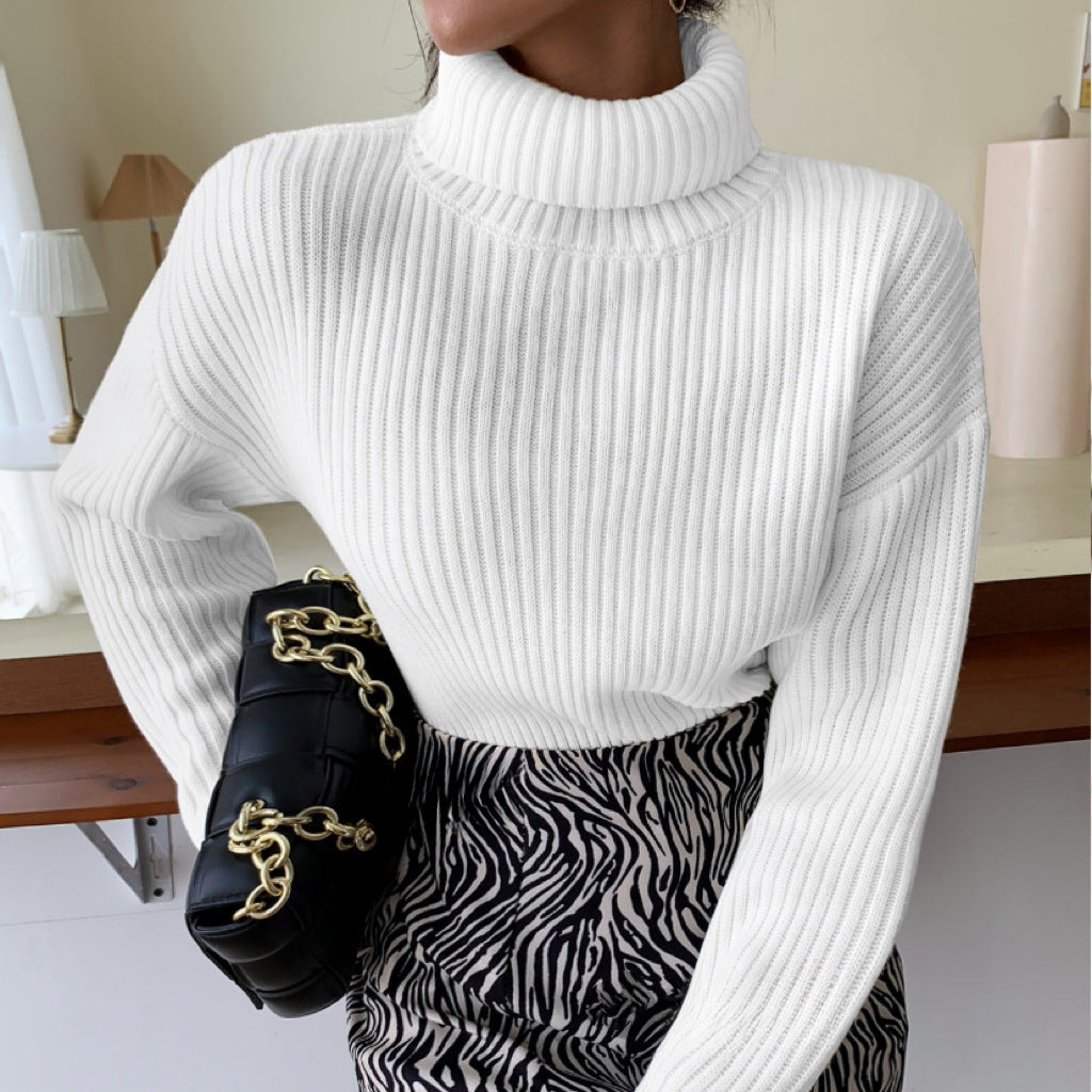 Pull en maille côtelée pour femmes à col roulé de haute qualité Chic und Stil