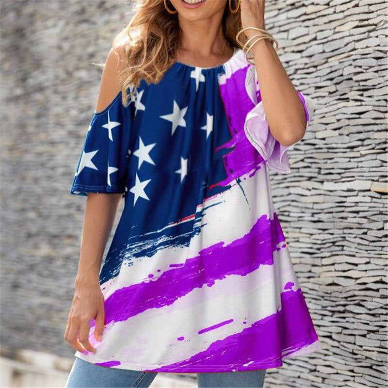 Dames Cold Shoulder Graphique Tunique Top Chic und Stil