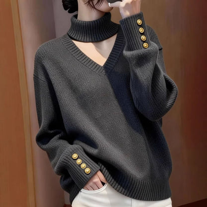 Pull en cachemire de luxe pour femmes avec col roulé et détails de boutons Chic & Stil